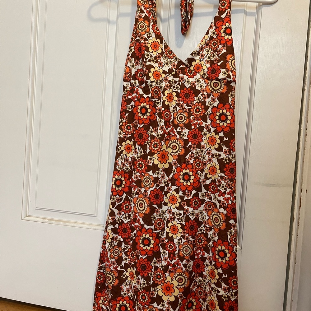 Floral Halter Dress in Red and Orange